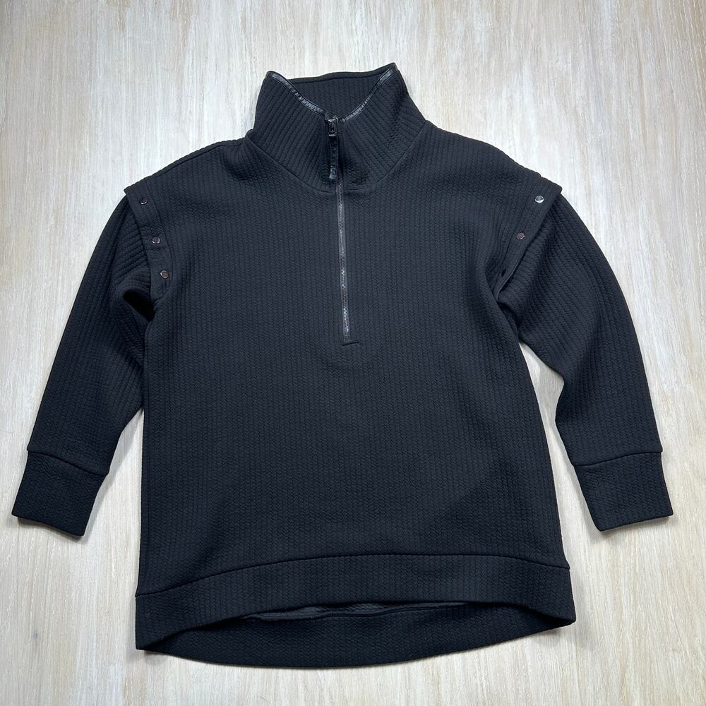 Lyssé Cozy Convertible Black Quilted Detachable Sleeve Oversized Sweatshirt LG